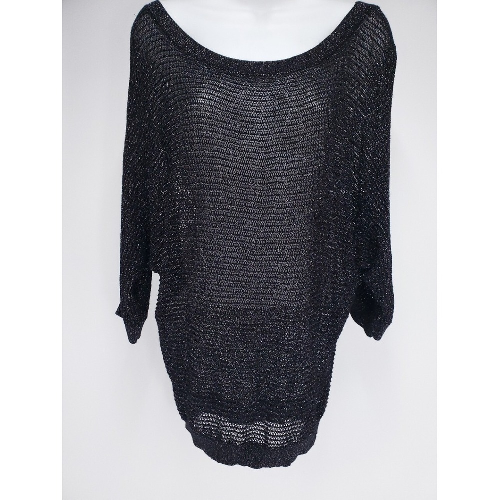 Express Black Open Knit Sweater Tunic Boat Neck Lightweight Boho Layering S/P